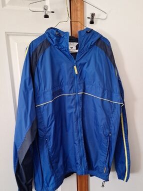 Men's Blue Lightweight Hooded Jacket with Yellow Accents
